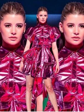 MADELEINE SIMON STUDIO Dragon Fire Metallic Mini Dress Pink
